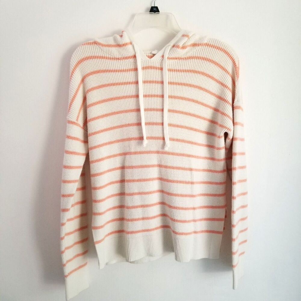 Gap Hoodie Sweater Womens Small White Peach Striped Pullover Sweatshirt